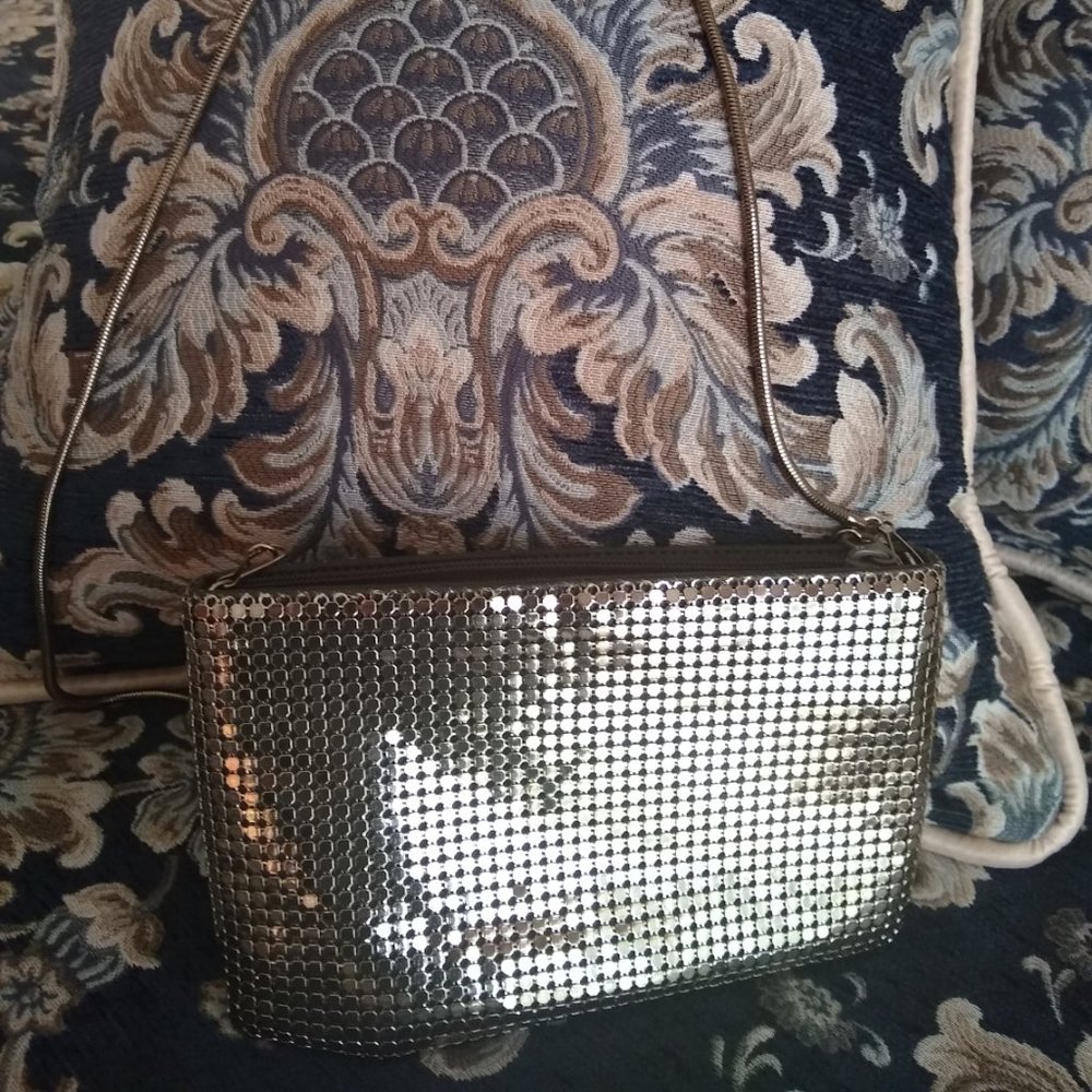 Vintage Lyrella Silver Metal Crossbody Clutch Bag, NWOT